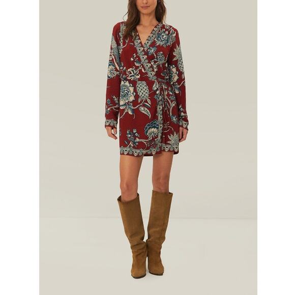 Farm Rio Women's Red Floral Tropical Landing Wrap Mini Dress Size S - Picture 10 of 10